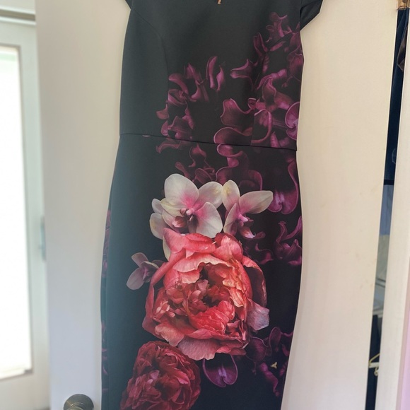 Ted Baker Dresses & Skirts - Ted Baker Black Midi Dress with Pink & Purple Floral Print